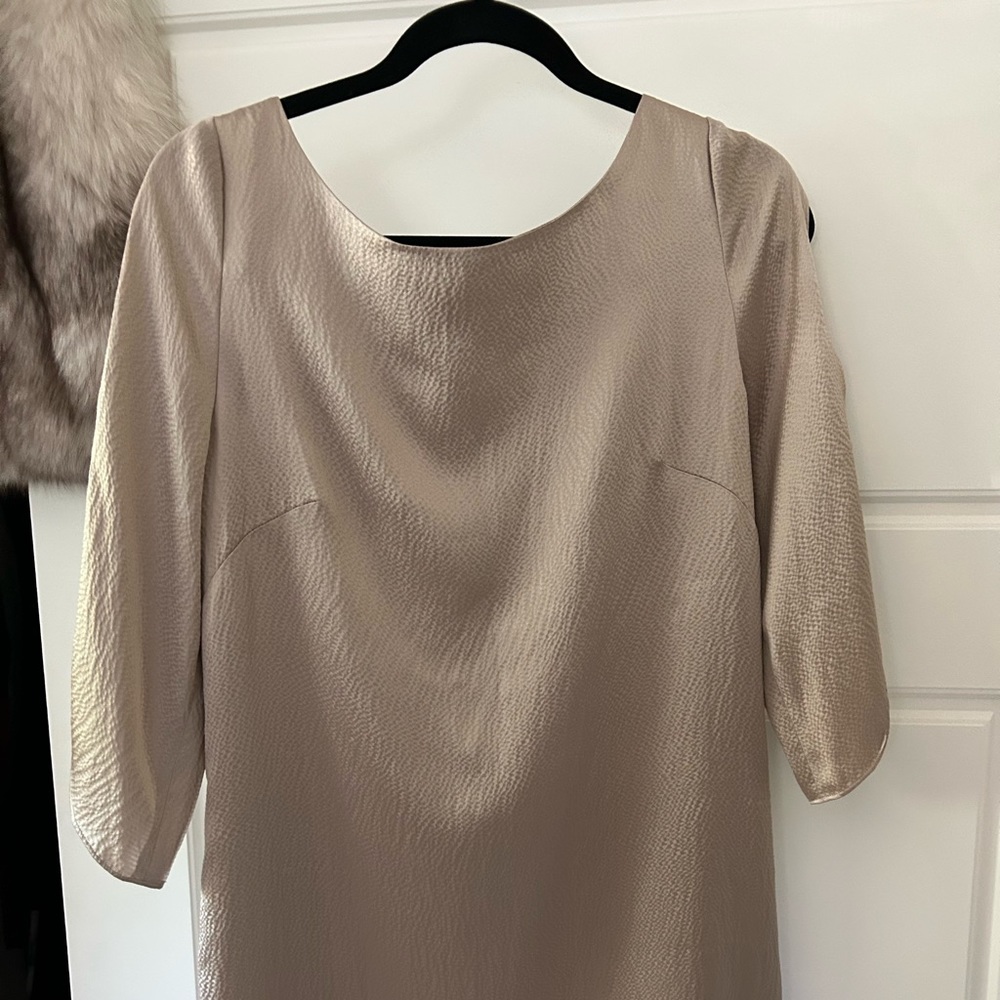 NWT BCBG champagne hammered silk dress size Medium retails for $240